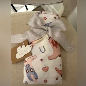 Angel Dear Cowboy Boots Western Pink Baby Swaddle Blanket NWT